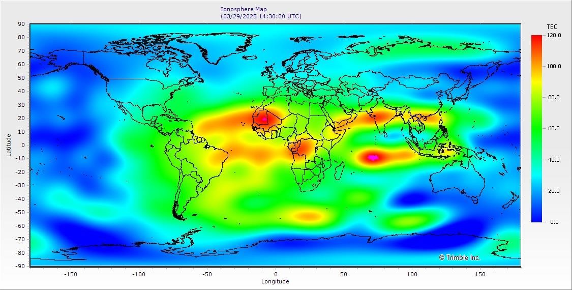 World Map with the Ionosphere Total Electron Content (TEC)